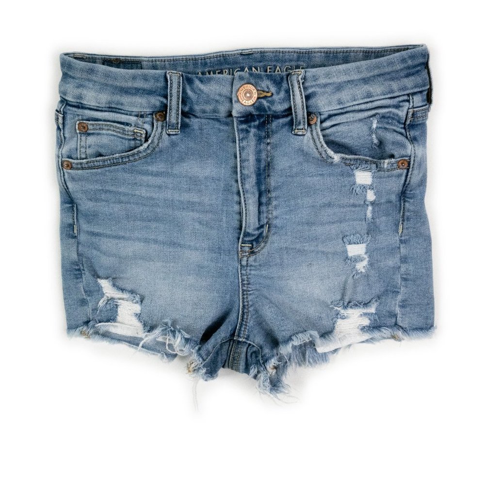 AMERICAN EAGLE Outfitters distressed Curvy Hi-Rise denim Shortie shorts size 4